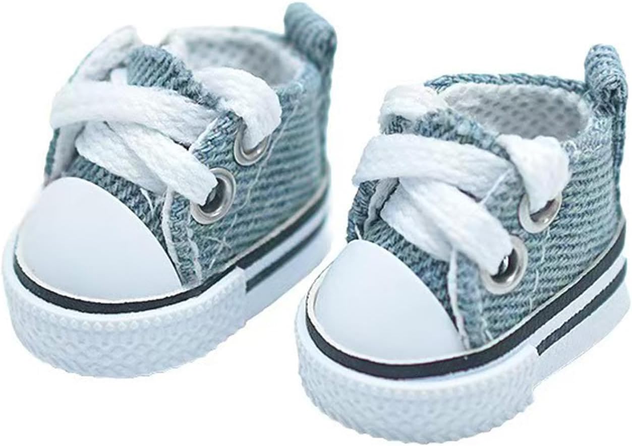 Mini Doll Shoes, 1 Pair Cute Lace Up Canvas Sneakers Compatible for 17cm/15cm Doll Shoes Toy Outfit Accessories(White)