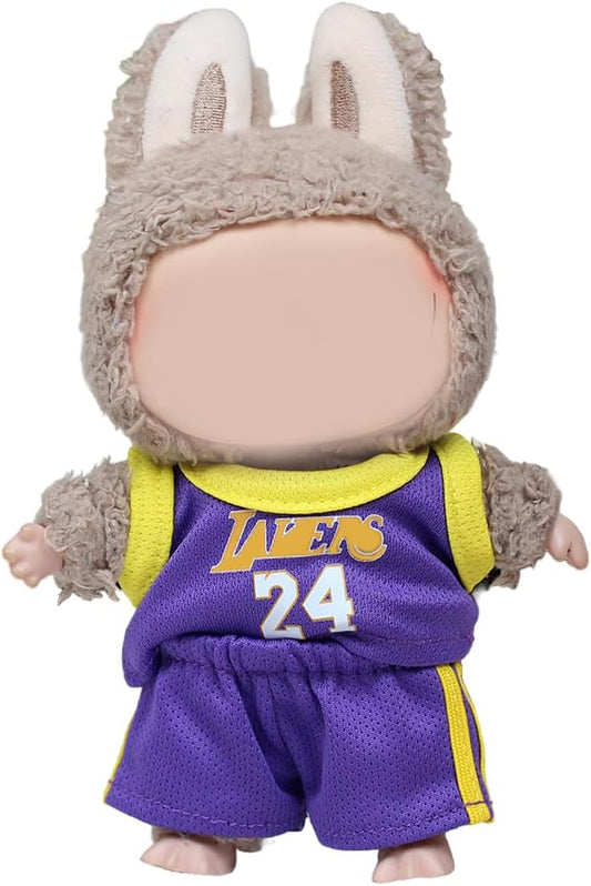 Clothes for Labubu Doll, 2-Piece Top & Pants Set, Yellow & Purple Sporty Style,17cm Doll Clothes Compatible with Labubu (No Doll) (Purple)