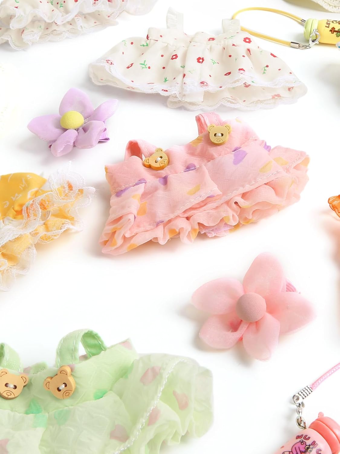 Doll Clothes(No Doll),Cute Kawaii Style for 17cm Dolls Accessories Floral Dress & Sun Hat Set Green