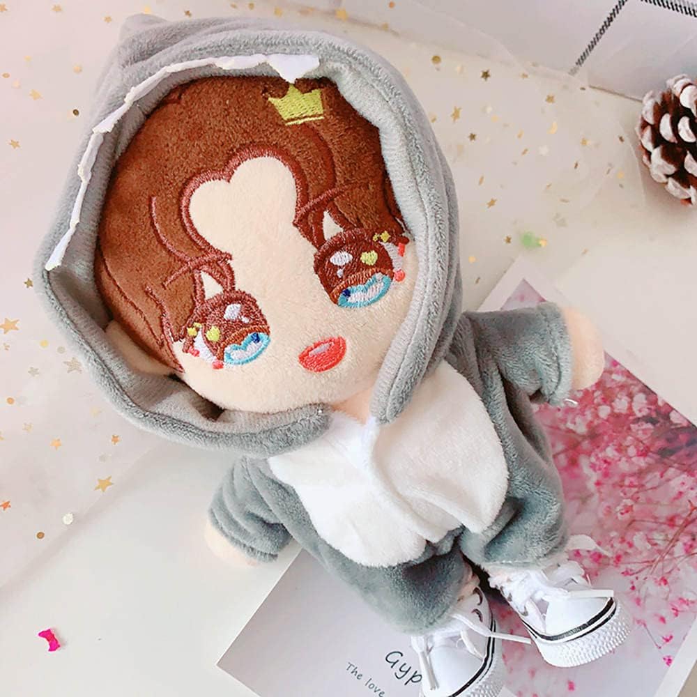 Shark Clothes 17cm(6.7in) Plush Doll Clothes Onesies + Shoe 2-Piece Set Gray Pajamas (Gray)
