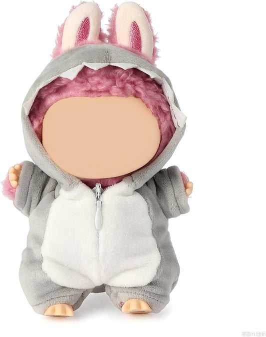 Doll Clothes Outfits for 17cm Labubu Faking Animal Style Outfit Jumpsuit(Shark-Grey)