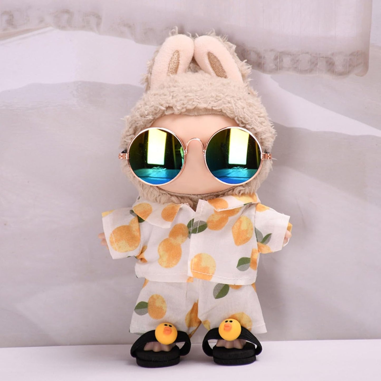 Clothes for 17cm Labu Doll Luxury Chic Doll Clothing & Style Bundle High-End Fashion Beach Set Accessories Including Clothes + Pants+ Glasses+Slippers Labu (No Doll) (Black Beach Suit (no Doll))