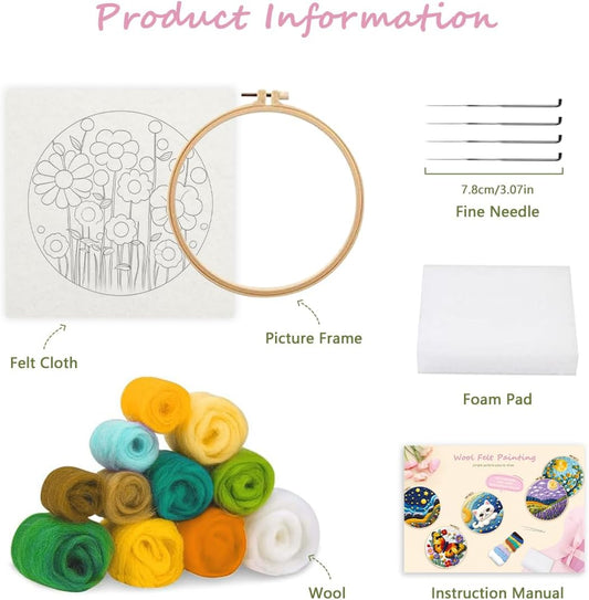 Halloween Needle Felting Kit, Felt Painting Kits for Beginners, Pumpkin Felt Painting Set with Wool, Starter Needle Felting Pad, Felting Needles, Felting Wool, Decorative Frame