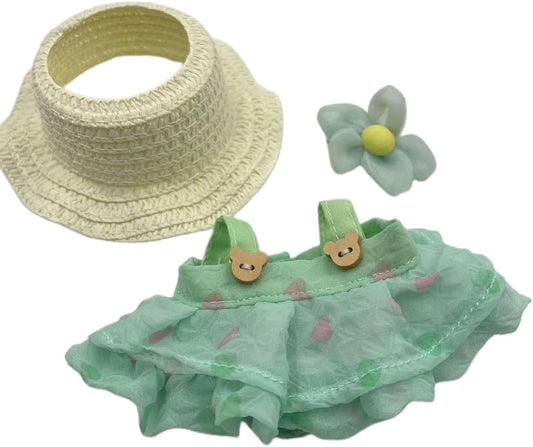 Generic Clothes Compatible with labubu Doll 17&15 cm Dress up Clothing Accessories with Fashion Skirt and hat for Dolls(Green)