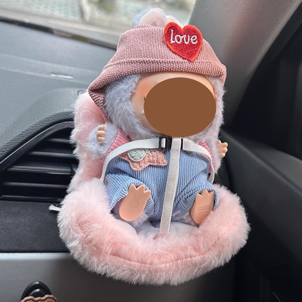 Cute LABUBU The Monster Doll Clothes Set - Fantasy Elf Outfits, Rainbow & Sitting Party Style, Kawaii Overalls + Top (Hamburger)