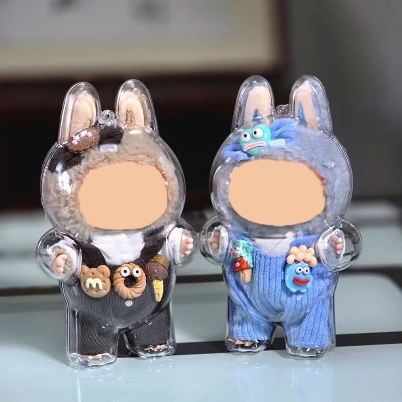 LABUBU Protective Cases - 2 PCS Blind Box Doll Protective Cases Covers Acrylic Clear Protectors with Keychains (Doll Not Included, 2 PCS Standing Cases)