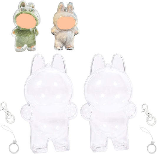 LABUBU Protective Cases - 2 PCS Blind Box Doll Protective Cases Covers Acrylic Clear Protectors with Keychains (Doll Not Included, 2 PCS Standing Cases)