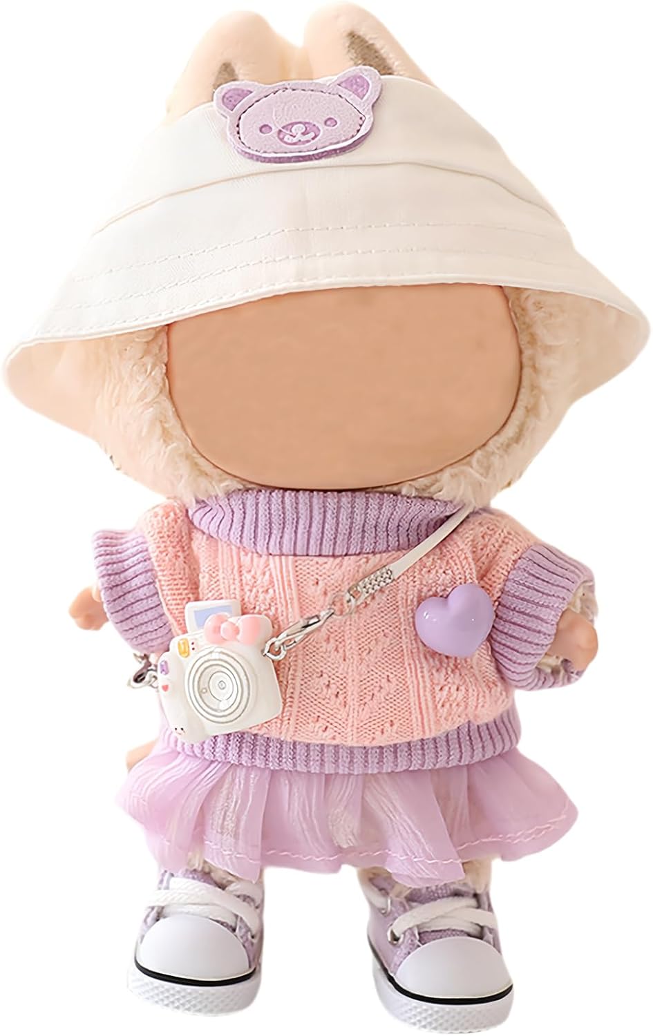 New Clothes for Lububu, 5-Piece Lububu Doll Outfits, Fashion Top, Hat, Shoes, Skirt, Camera Set Accessories, Exquisite 17 Cm Lububu Clothing (No Doll) (Purple)
