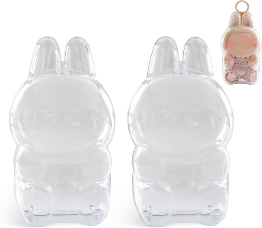 2PCS Protective Case Compatible with LABUBU Have a Seat Series, Clear Cover with White Silicone Tie (Case Only)