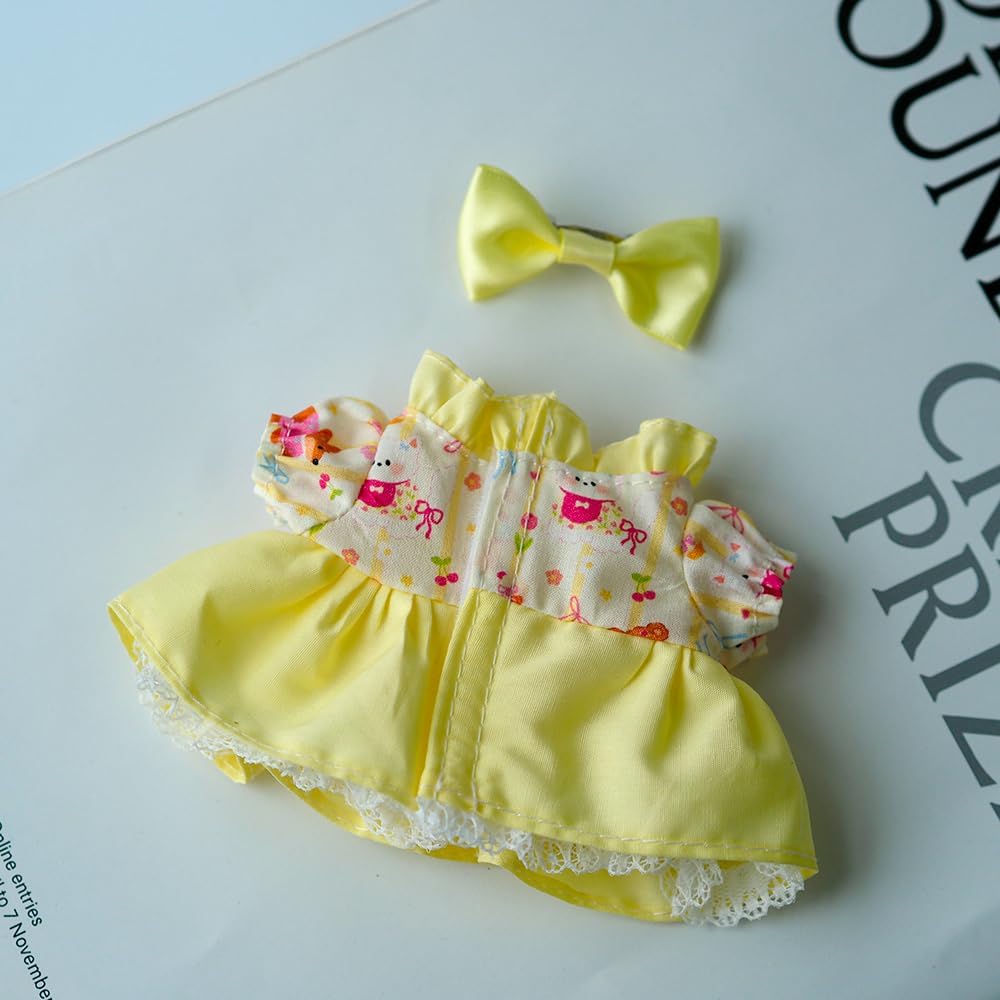 14cm Crybaby Clothes Set, Yellow Dress & Butterfly Hair Clip Set for 14cm Crybaby Accessories Suit, Cute Clothes for Crybaby Dress up with a Unique Style[Doll not Included]