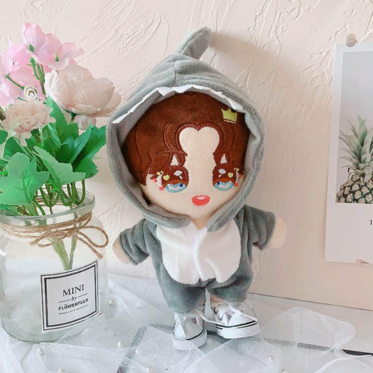 Shark Clothes 17cm(6.7in) Plush Doll Clothes Onesies + Shoe 2-Piece Set Gray Pajamas (Gray)