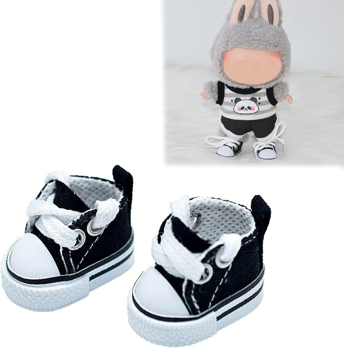 Mini Doll Shoes, 1 Pair Cute Lace Up Canvas Sneakers Compatible for 17cm/15cm Doll Shoes Toy Outfit Accessories(White)