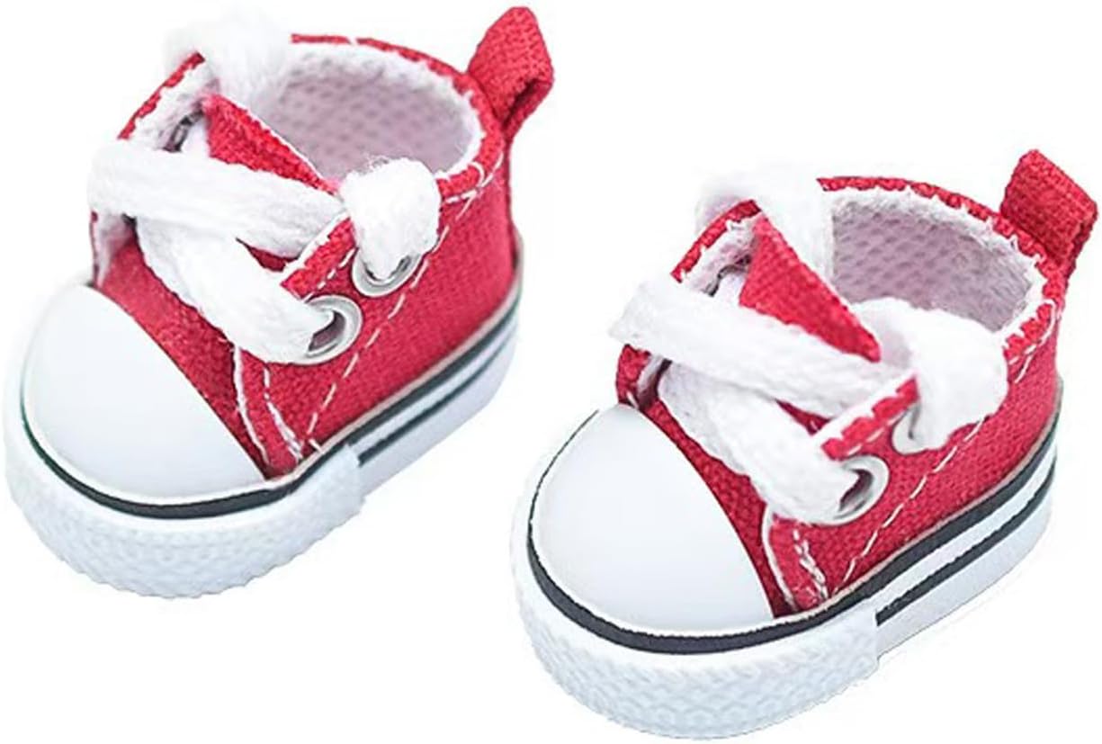 Mini Doll Shoes, 1 Pair Cute Lace Up Canvas Sneakers Compatible for 17cm/15cm Doll Shoes Toy Outfit Accessories(White)