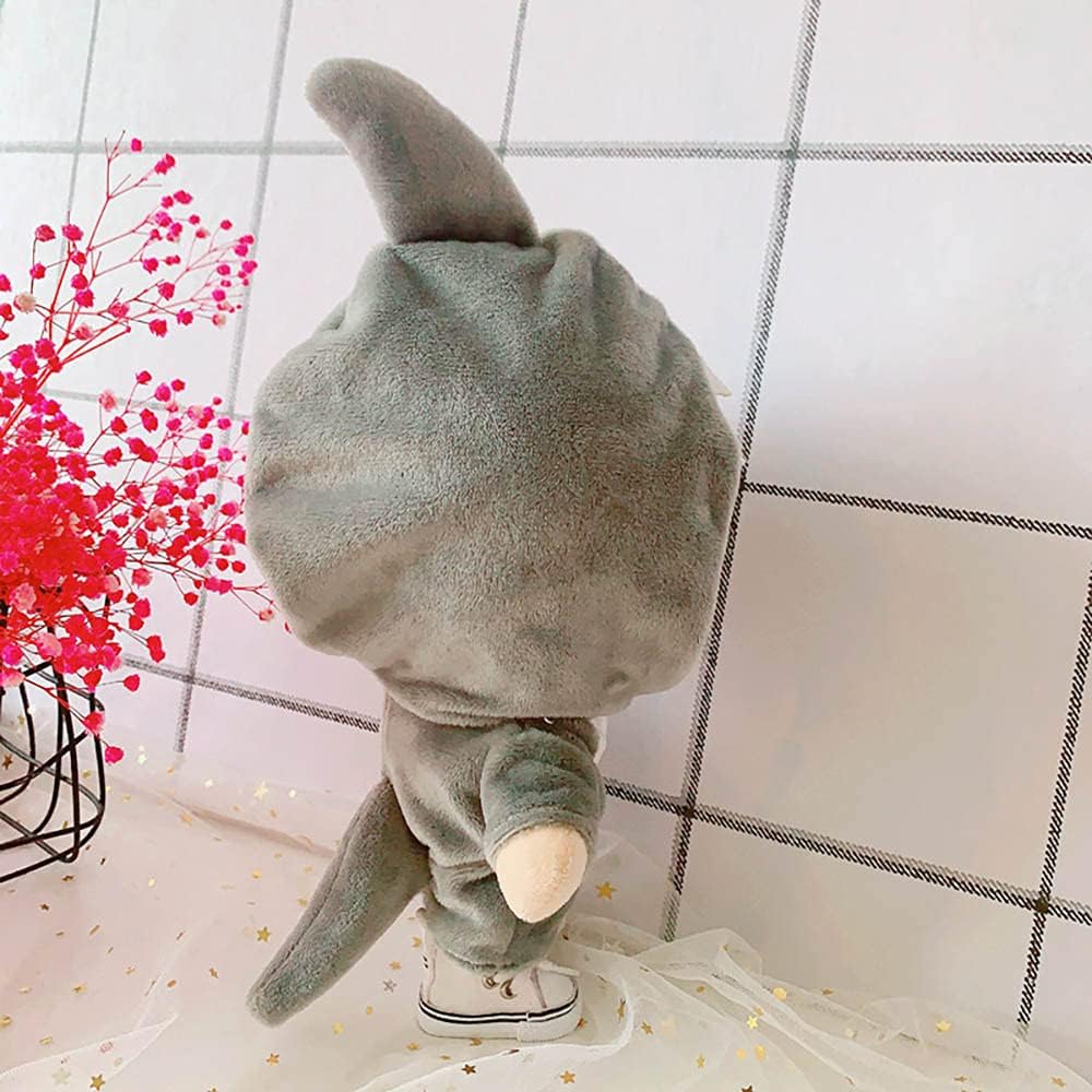 Shark Clothes 17cm(6.7in) Plush Doll Clothes Onesies + Shoe 2-Piece Set Gray Pajamas (Gray)