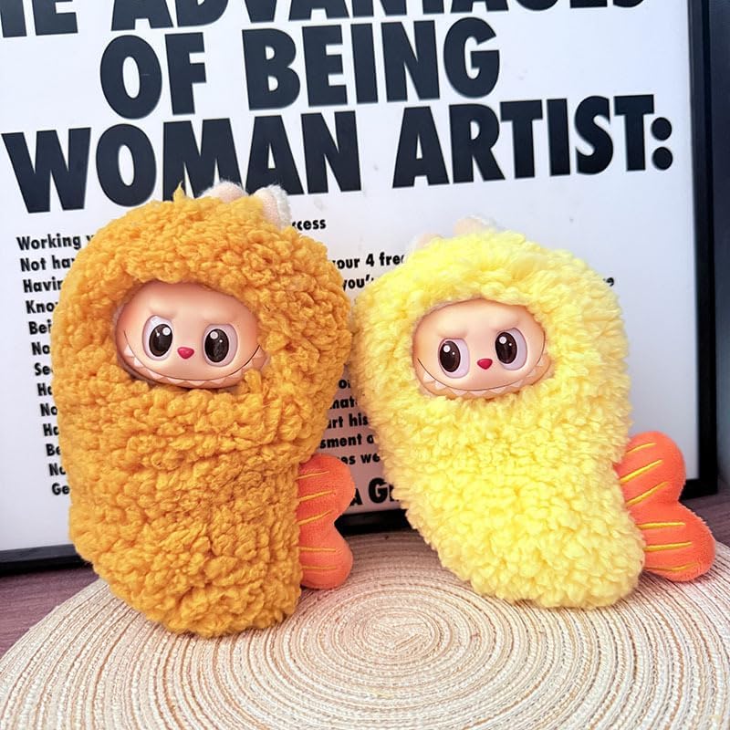Fried Shrimp Style Jumpsuit Outfit for Labubu Dolls (Gen 1, 2 & 3) – Cute Clothing Set for Mini POP MART Figurines (No Doll Included) (Tender Yellow)