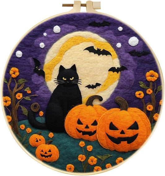 Halloween Needle Felting Kit, Felt Painting Kits for Beginners, Pumpkin Felt Painting Set with Wool, Starter Needle Felting Pad, Felting Needles, Felting Wool, Decorative Frame