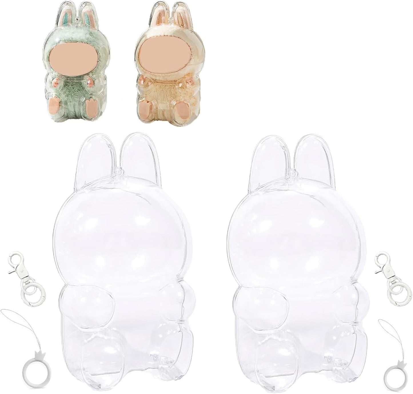 LABUBU Protective Cases - 2 PCS Blind Box Doll Protective Cases Covers Acrylic Clear Protectors with Keychains (Doll Not Included, 2 PCS Standing Cases)