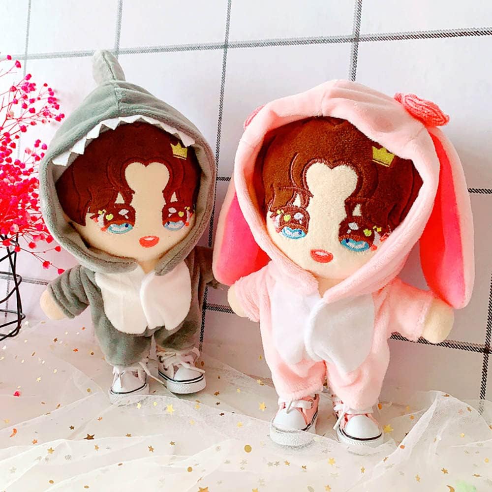 Shark Clothes 17cm(6.7in) Plush Doll Clothes Onesies + Shoe 2-Piece Set Gray Pajamas (Gray)