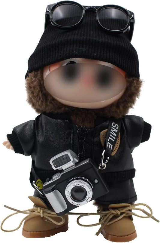 Original Design 17cm Doll Clothes Outfit Set for Labubu Boy with Hat,Jacket,Pants,Glasses,Shoes(NO Doll)