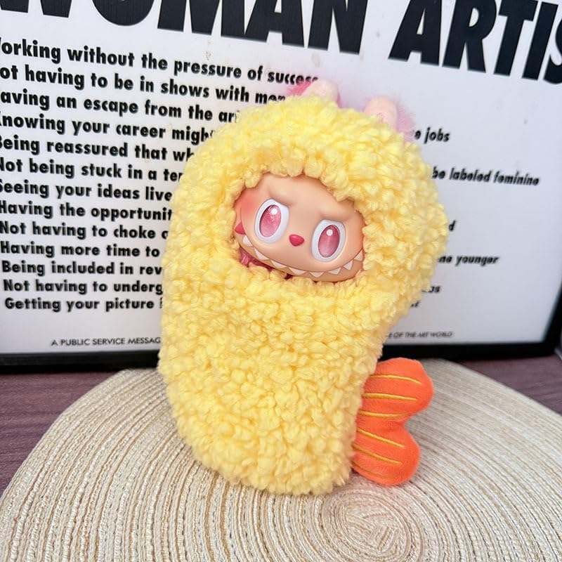 Fried Shrimp Style Jumpsuit Outfit for Labubu Dolls (Gen 1, 2 & 3) – Cute Clothing Set for Mini POP MART Figurines (No Doll Included) (Tender Yellow)