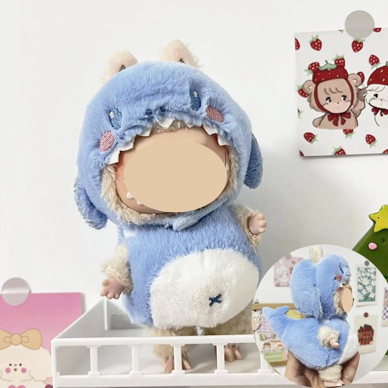 Cute LABUBU The Monster Doll Clothes Set - Fantasy Elf Outfits, Rainbow & Sitting Party Style, Kawaii Overalls + Top (Hamburger)