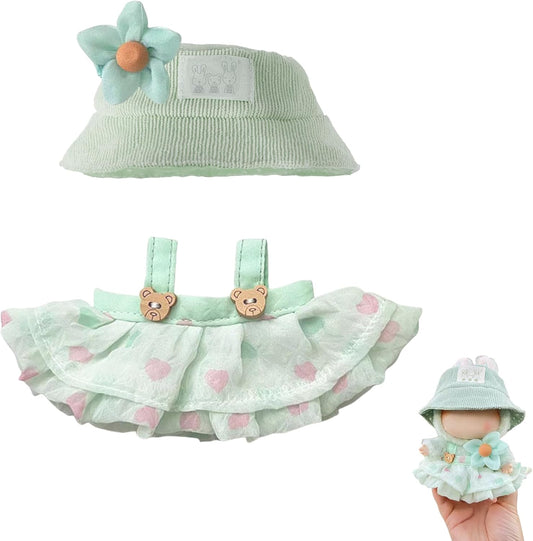 Clothes for Labubu(NO Dolls)，3 Pieces Dress Outfit Set for 6.7inch（17cm） Doll Suit,Clothes Accessories for 1st/2nd/3rd Gen Doll Play，Green Dress Series Is More Healthy and Natural (Green dress)