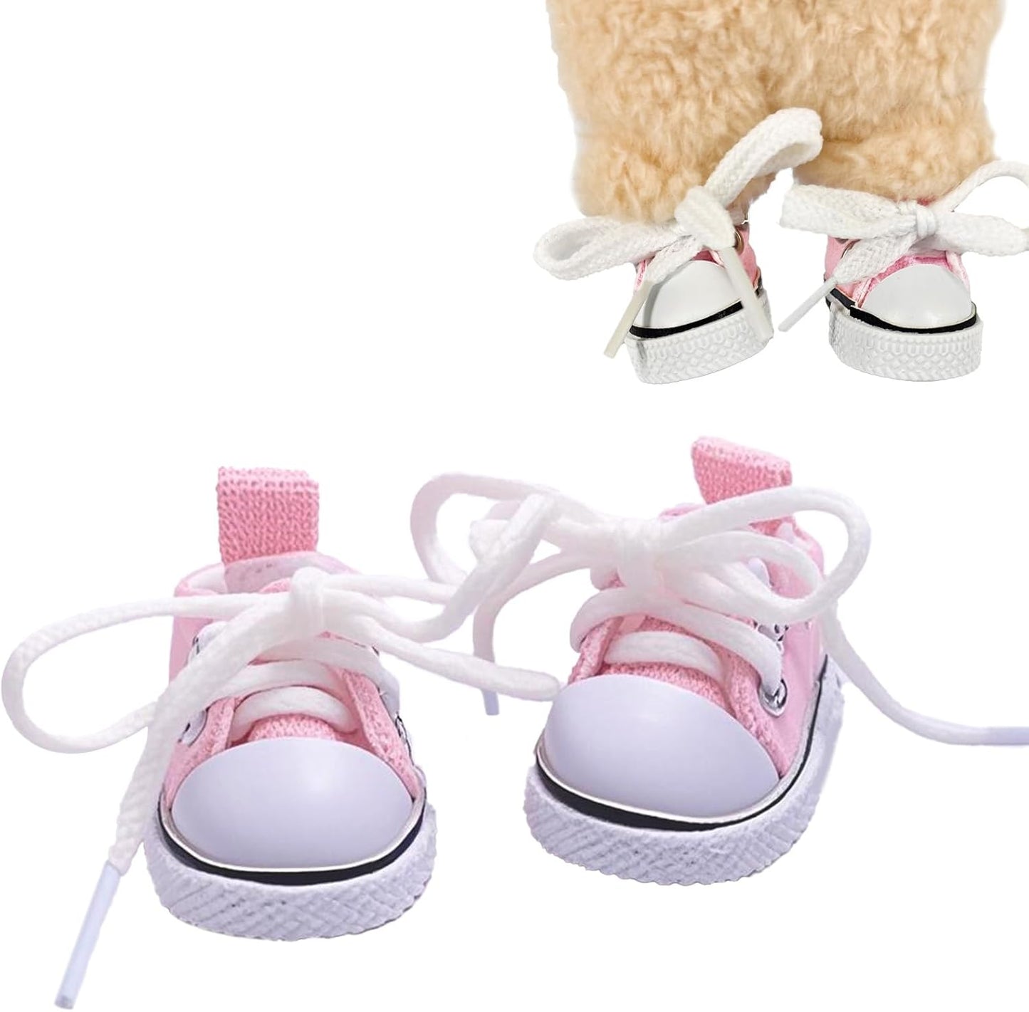 Mini Doll Shoes, 1 Pair Cute Lace Up Canvas Sneakers Compatible for 17cm/15cm Doll Shoes Toy Outfit Accessories(White)