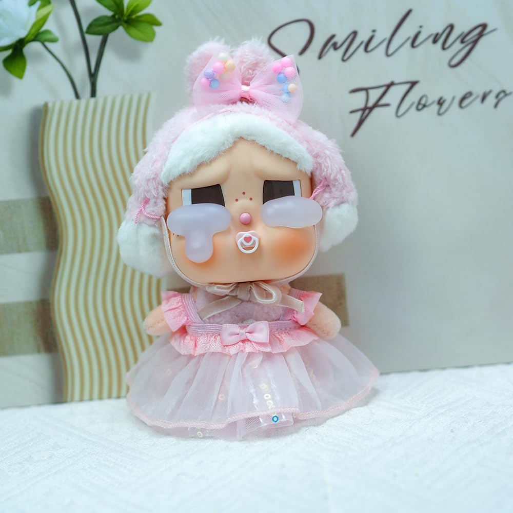 Crybaby Clothes for Doll - Tulle Dress with Hair Bow for 14cm Dolls, Adorable Crybaby Accessories for Play & Display, 5.5" Doll Clothing (Style D)