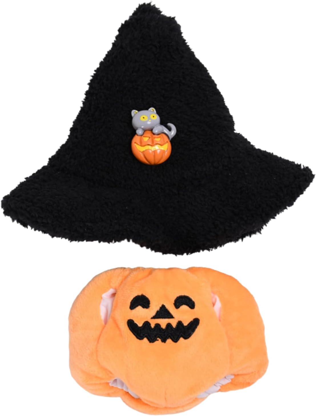 2-Piece Halloween Costume Set for 15cm 17cm Dolls Pumpkin Dress Witch Hat Gift Party Decoration (No Doll) (Pumpkin Set Black Hat)