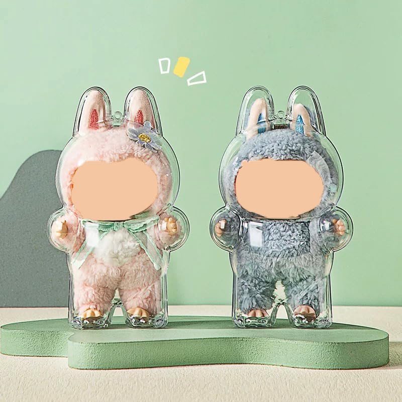 LABUBU Protective Cases - 2 PCS Blind Box Doll Protective Cases Covers Acrylic Clear Protectors with Keychains (Doll Not Included, 2 PCS Standing Cases)