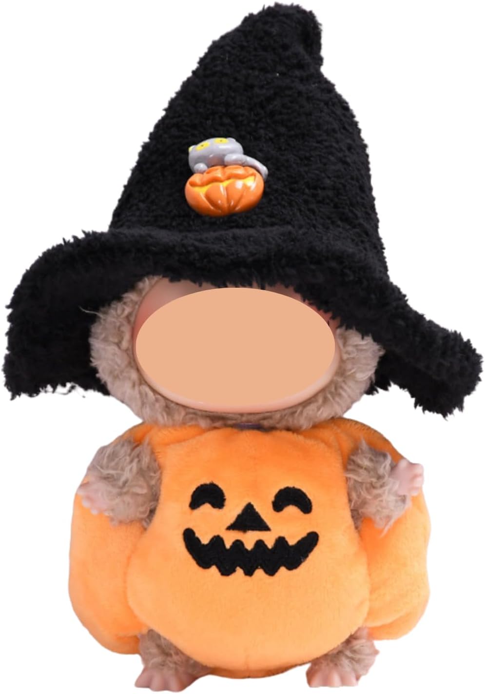 2-Piece Halloween Costume Set for 15cm 17cm Dolls Pumpkin Dress Witch Hat Gift Party Decoration (No Doll) (Pumpkin Set Black Hat)