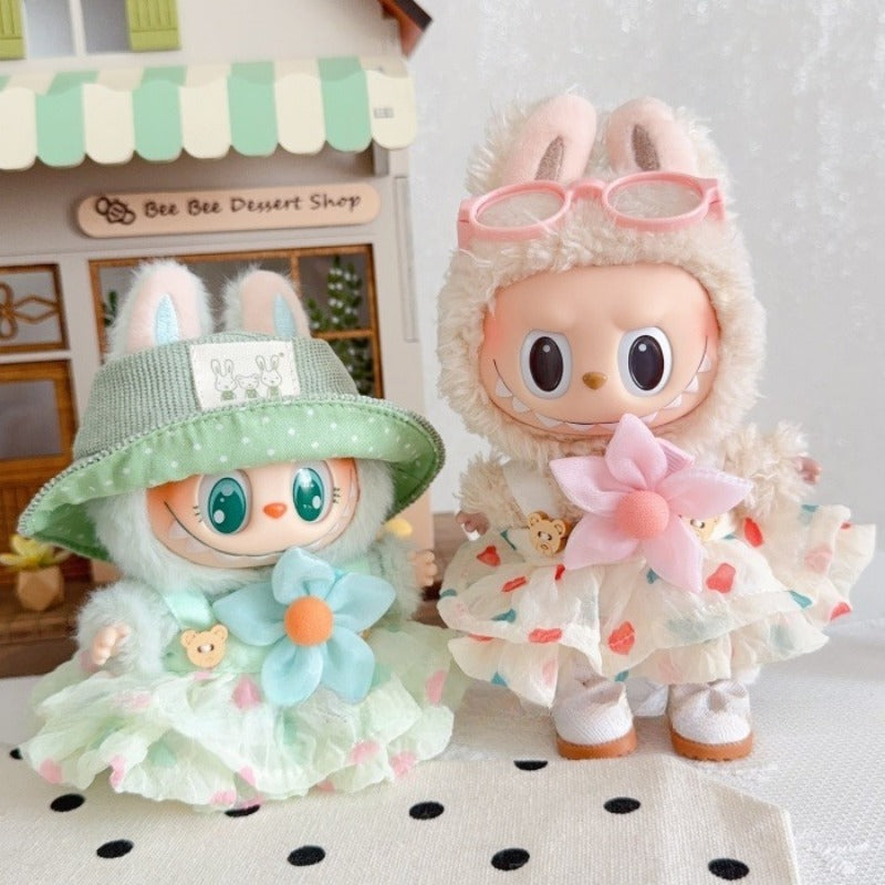 Labubu Summer Pastel Dress Set - Mint Green Tulle Skirt & Bonnet for Have a Seat Series