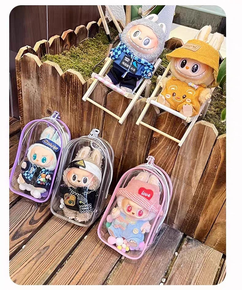 POP MART Labubu Sit-Sit Party Protective Case - Waterproof Clear Dustproof Cover + Carry Bag for 17cm Vinyl Figures