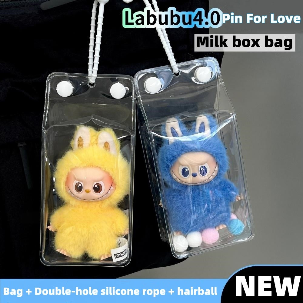 10.5cm Labubu 4th Gen Heart Code Mini Doll Carrier | Milk Carton Style Storage Bag & Protective Cover for 10cm Vinyl Charms