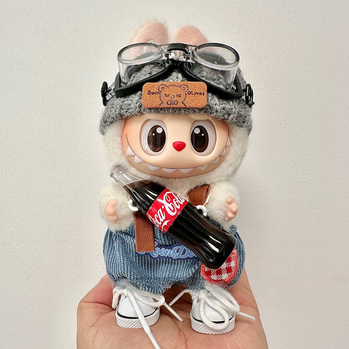 POP MART Labubu Sit-Sit Party Coca-Cola Outfit - Denim Overalls Set for Gen 1/2/3 Vinyl Figures 17cm (No Doll Included)