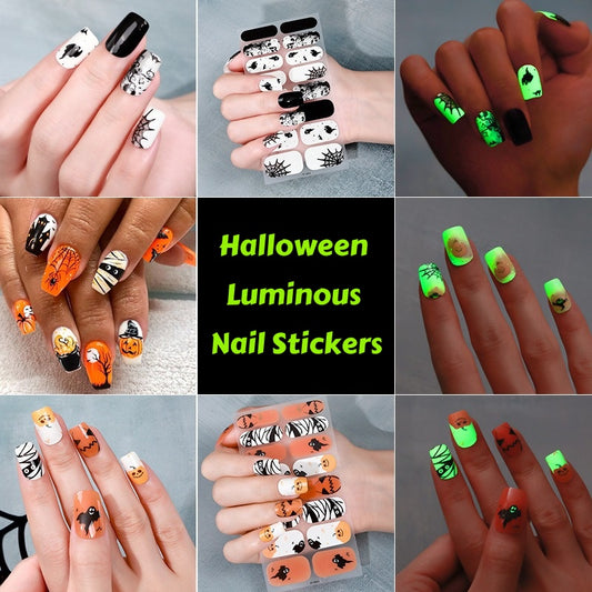 Glow in Dark Halloween Nail Stickers - Waterproof Cartoon Decals for Kids, No Heat Needed