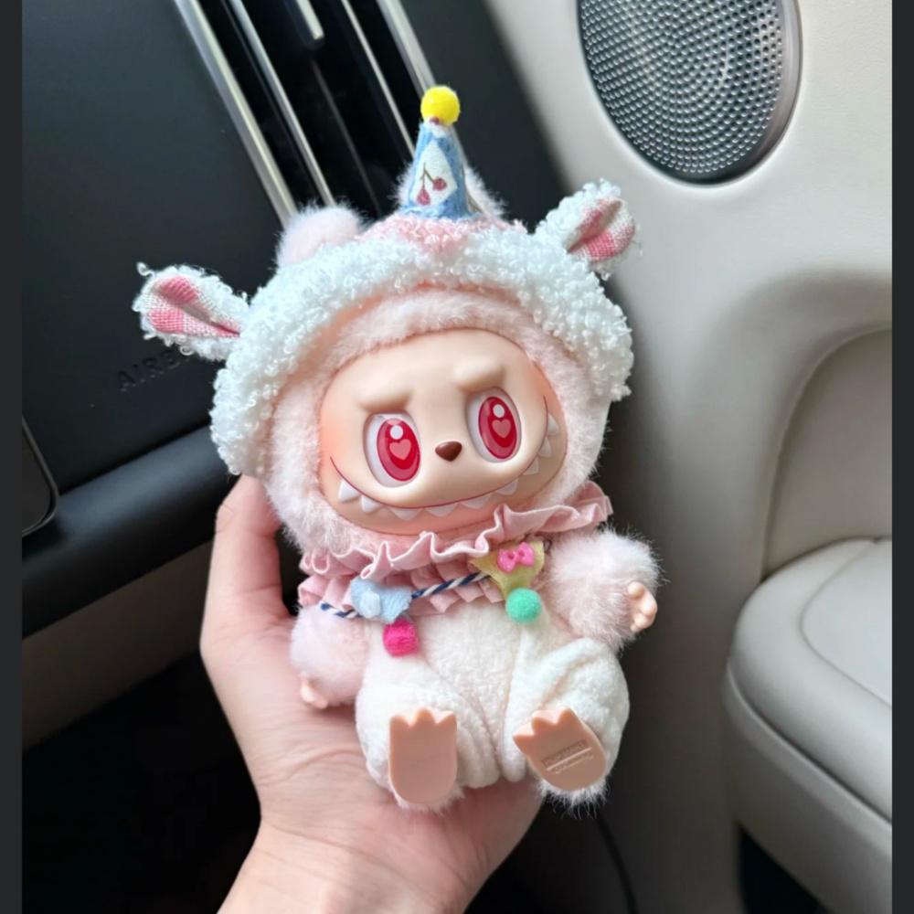 17cm Pop Mart Labubu Gen 1-3 Handmade Polka Dot Chef Outfit Set | Apron + Chef Hat + Top | Vinyl/Plush-Compatible Clothes Only with Detachable Keychain Charm