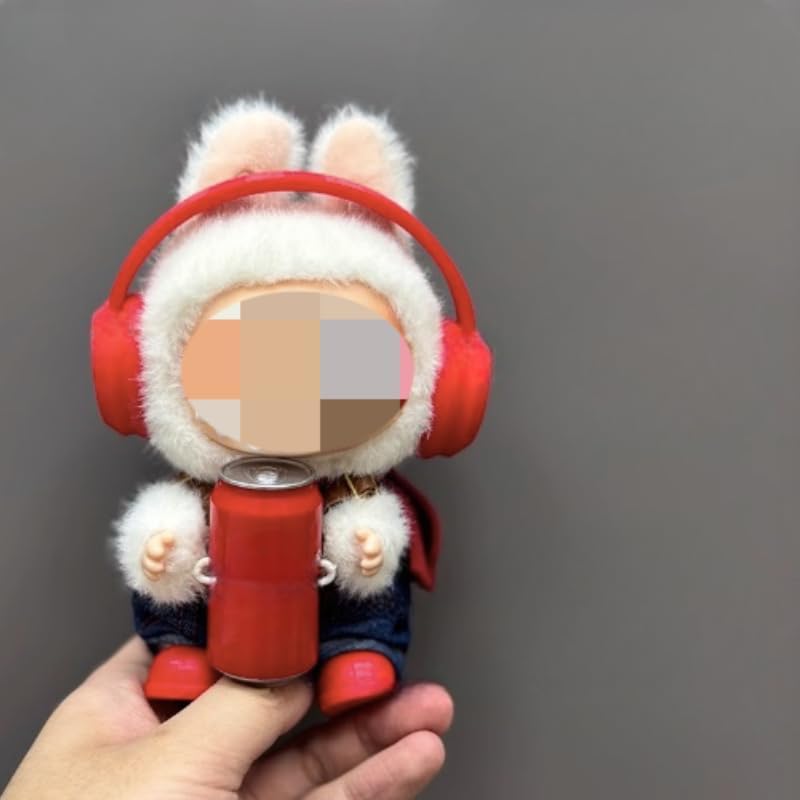 LABUBU Clothes 3-Piece Outfit Set with Headphones - Trendy for 17cm Cola Dolls,Perfect for Everyday Play & Display(NO Doll) (Red Earphones)