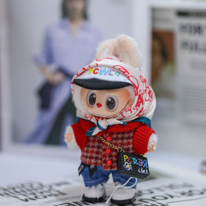 Handmade LABUBU Clothes for G-Dragon Costume for 17cm Plush Doll (No Doll)- Idol Star GD Power Style (RED/BLUE) (Set&Shoes)