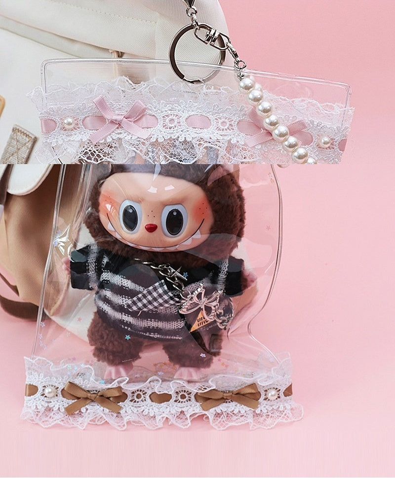 NEW Labubu 12cm Waterproof Case - Macaron Carrier w/ Lace Handle (Fits Gen1/2)