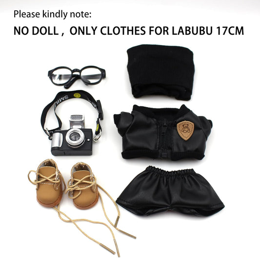 Original Design 17cm Doll Clothes Outfit Set for Labubu Boy with Hat,Jacket,Pants,Glasses,Shoes(NO Doll)