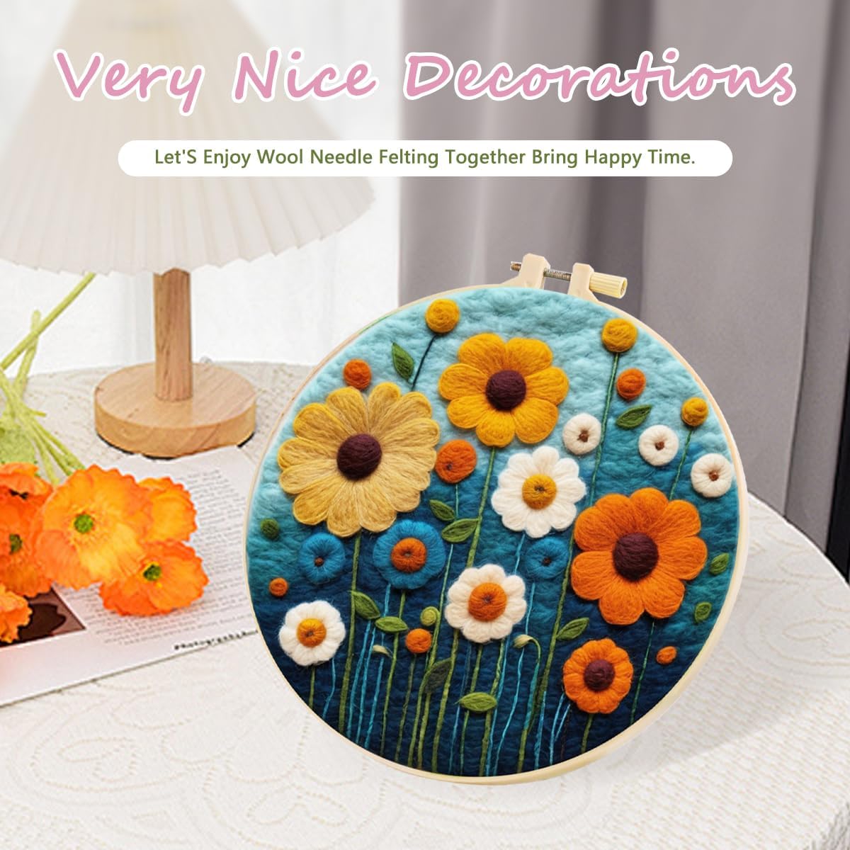 Halloween Needle Felting Kit, Felt Painting Kits for Beginners, Pumpkin Felt Painting Set with Wool, Starter Needle Felting Pad, Felting Needles, Felting Wool, Decorative Frame