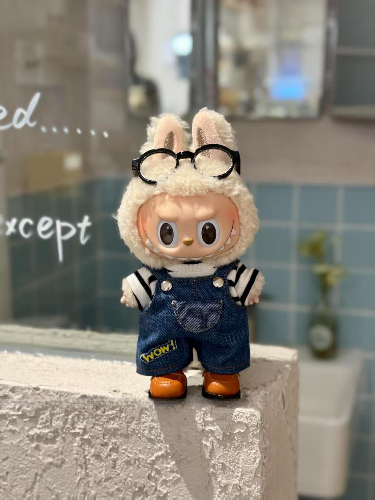 POP MART Labubu Doll Clothes Set - Overalls + T-Shirt for Gen 1/2/3 Vinyl Figures 17cm (No Doll Included) | Keychain Outfit