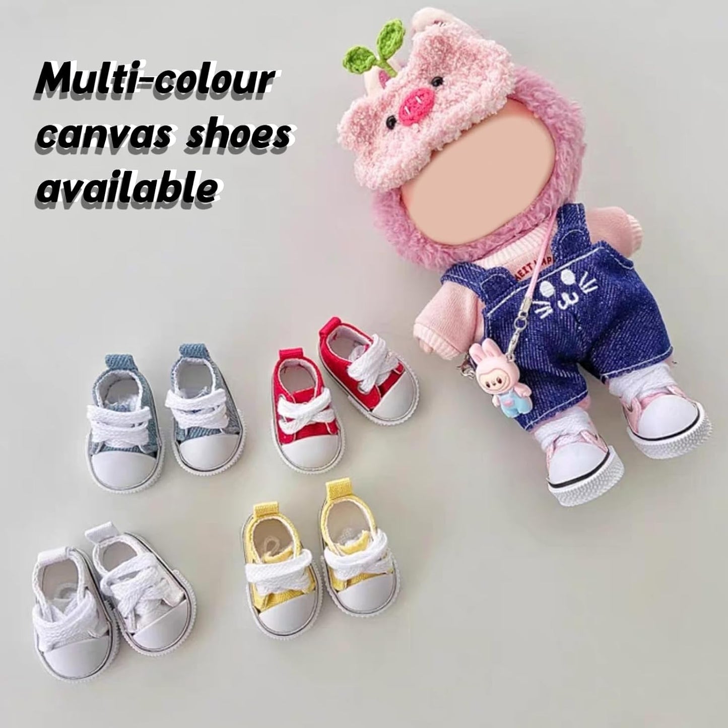 Mini Doll Shoes, 1 Pair Cute Lace Up Canvas Sneakers Compatible for 17cm/15cm Doll Shoes Toy Outfit Accessories(White)
