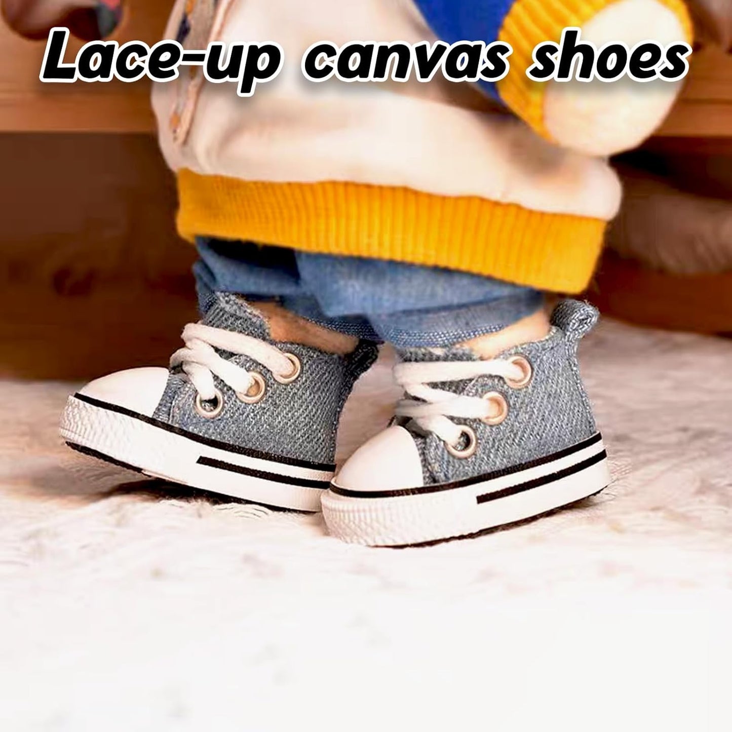 Mini Doll Shoes, 1 Pair Cute Lace Up Canvas Sneakers Compatible for 17cm/15cm Doll Shoes Toy Outfit Accessories(White)