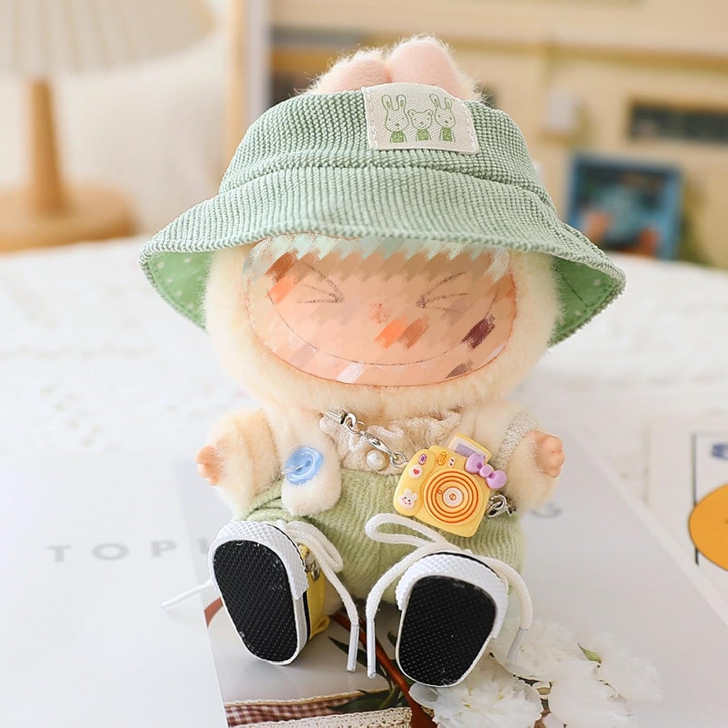 Clothes Set for Labubu Doll,Clothes for Labubu, Crochet 4 Piece Set Hat Clothes Cell Phone Backpack for LABUBU, Stylish Adorable Dolls Clothes Accessories (No Doll) (Black Wings)