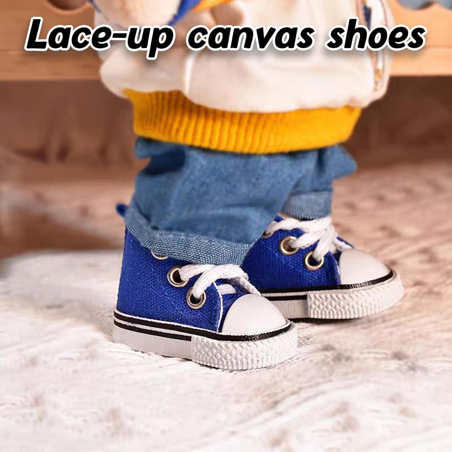 Mini Doll Shoes, 1 Pair Cute Lace Up Canvas Sneakers Compatible for 17cm/15cm Doll Shoes Toy Outfit Accessories(White)