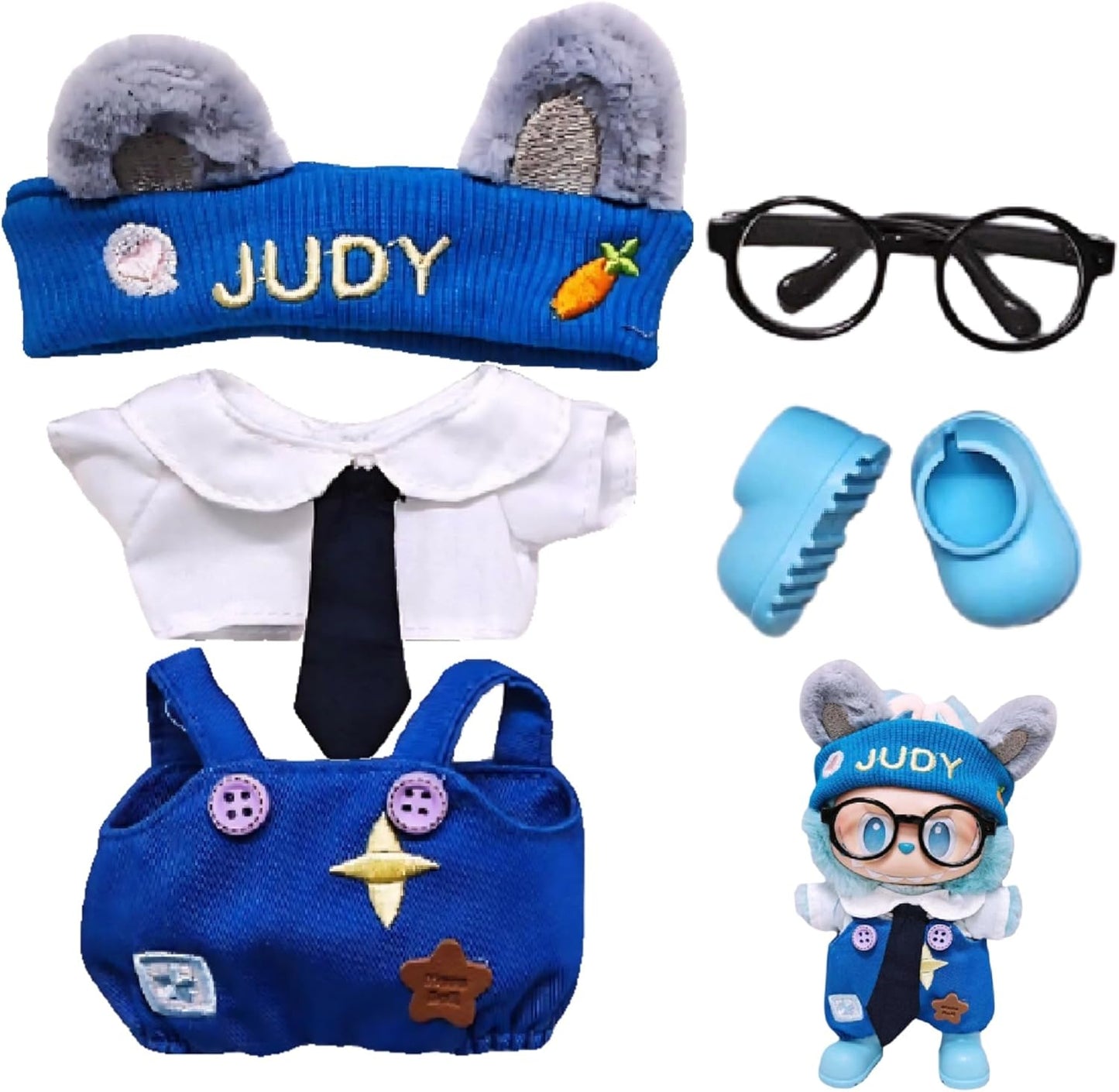 for Labubu-Stylish Overalls with Star & Bone Print – Compatible with 1st, 2nd & 3rd Gen Figures (Black(Nick))