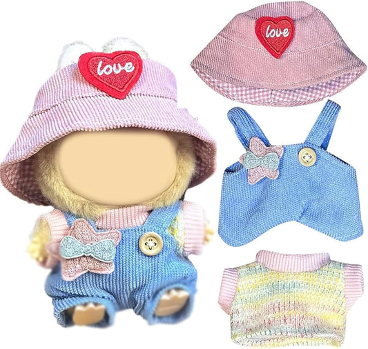 17/15cm Clothes Set(NO Doll), Hat & Overalls Set for 17/15cm Accessories Suit, Cute Clothes for Dress up Unique Style (Pink Love Heart)