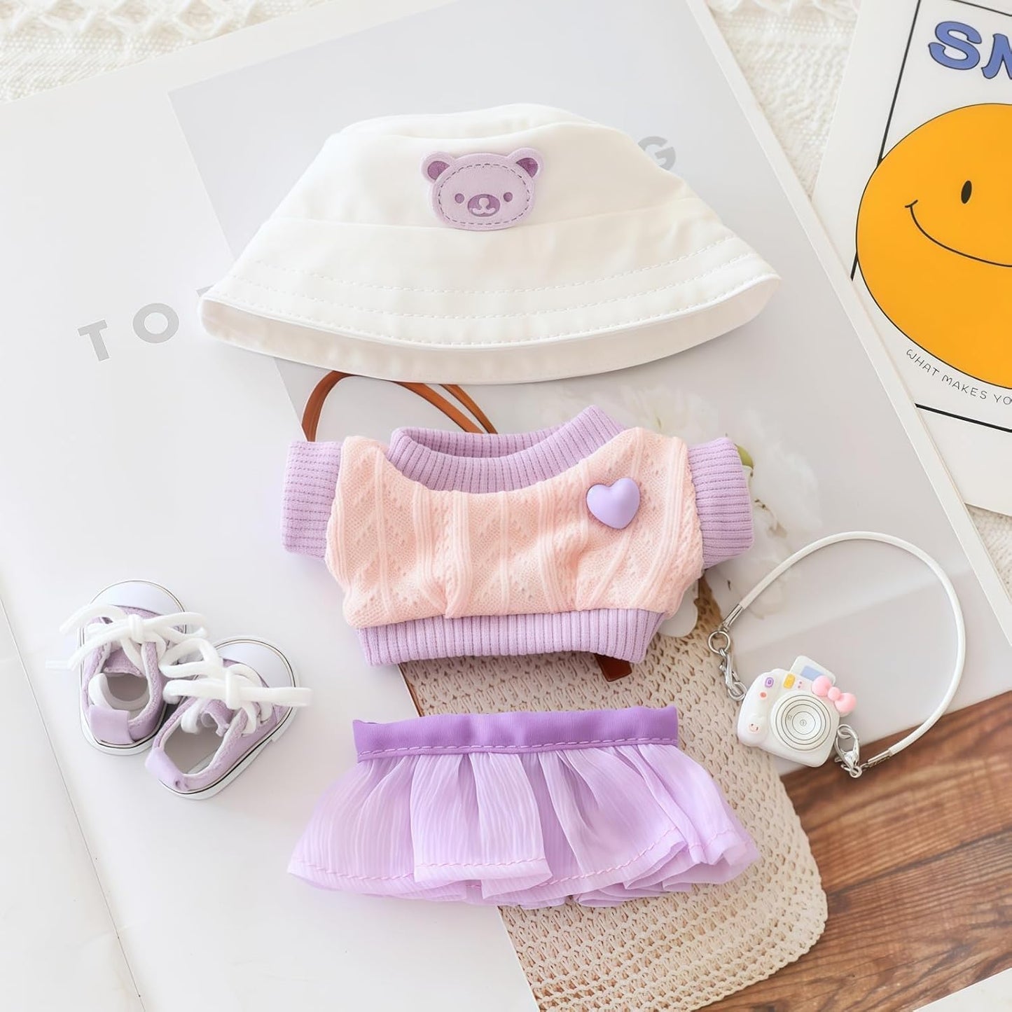 Clothes for Labubu Doll,Clothes for Dolls Accessories, Stylish Kawaii Outfit Set 5 Pieces Suitable for Labubu 15cm 17cm Doll,Doll Clothing Set Replacement (Purple)